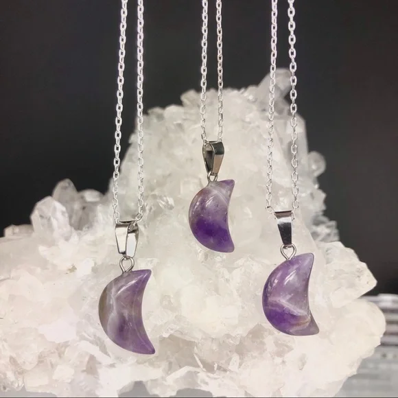 Real Genuine Chevron Amethyst Moon Crystal Necklace on 925 Silver chain - Picture 4 of 5